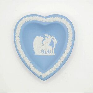 Wedgwood Heart Trinket Dish Blue & White Jasperware Made In England